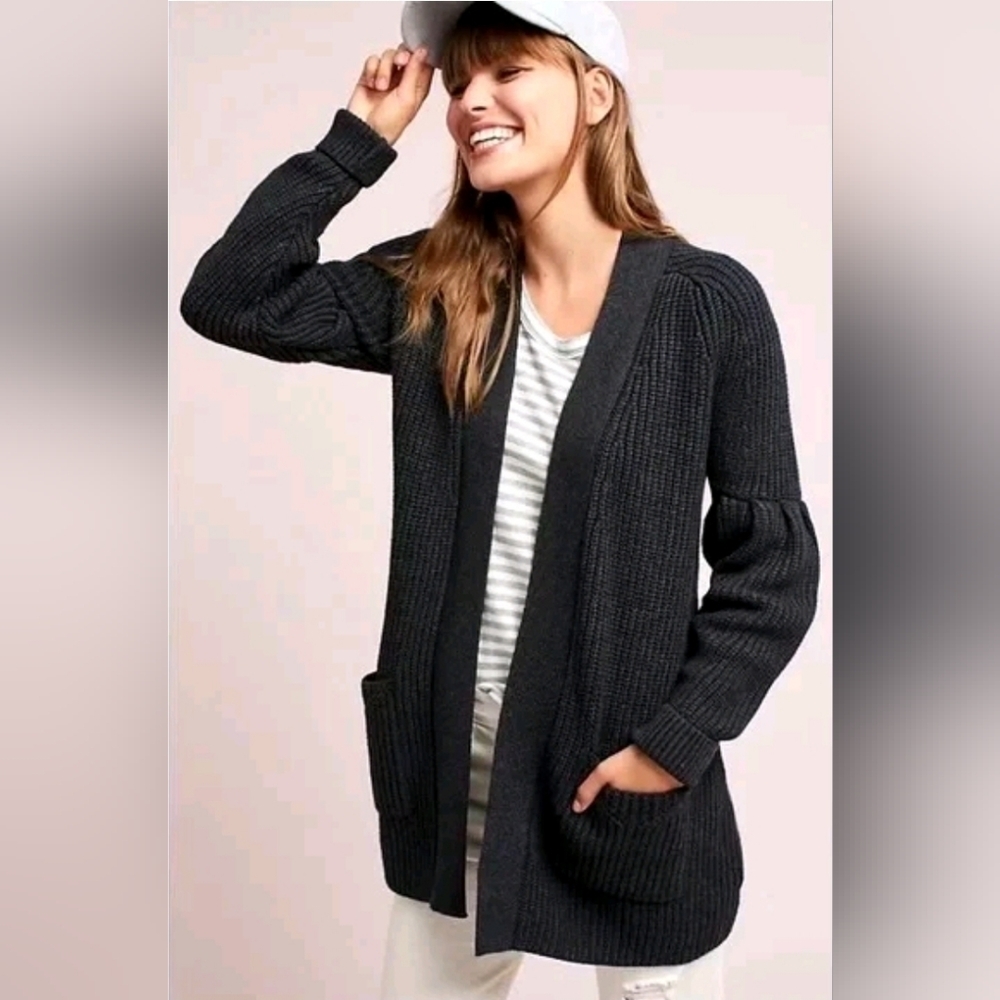 Anthropologie Knitted & Knotted Majella Wool Cardigan Sweater Dark Gray Size XS